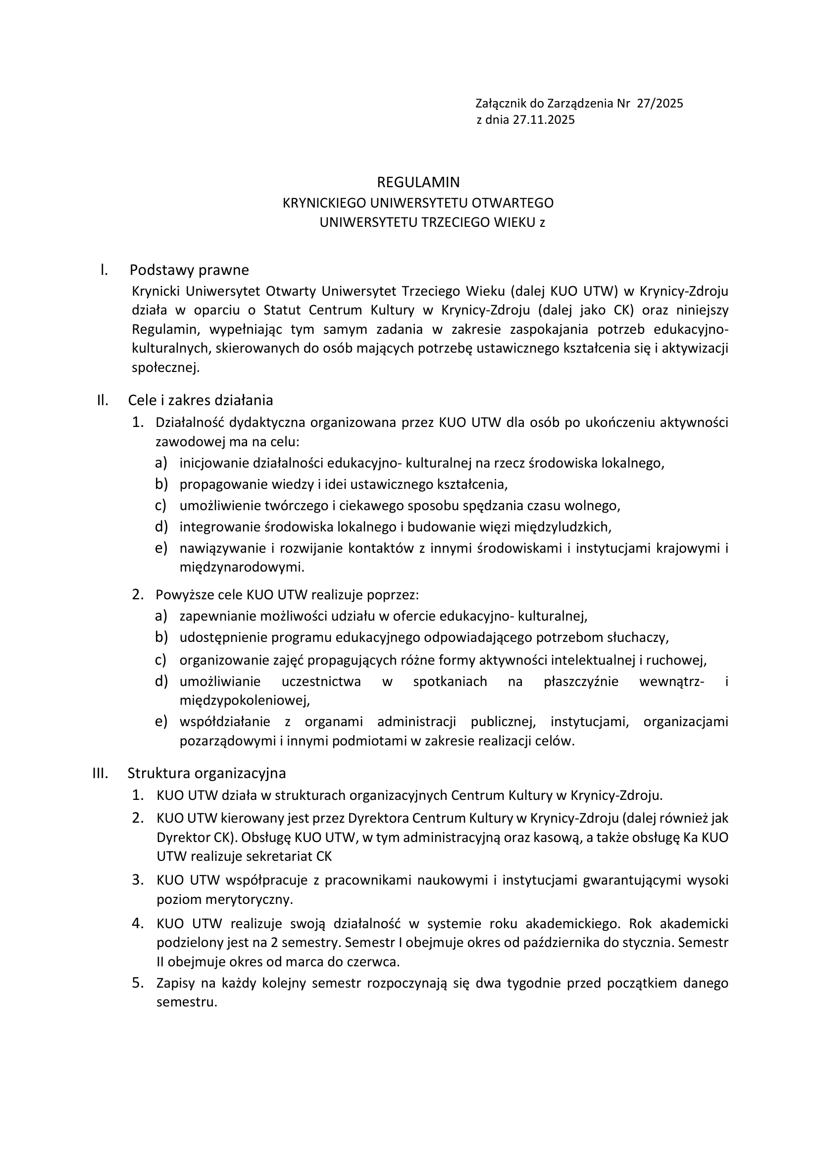 Regulamin UTW 27.11.2025 str.1